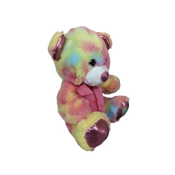 Walgreen  Rainbow teddy bear plush pin yellow bleu 10" - Picture 3 of 8